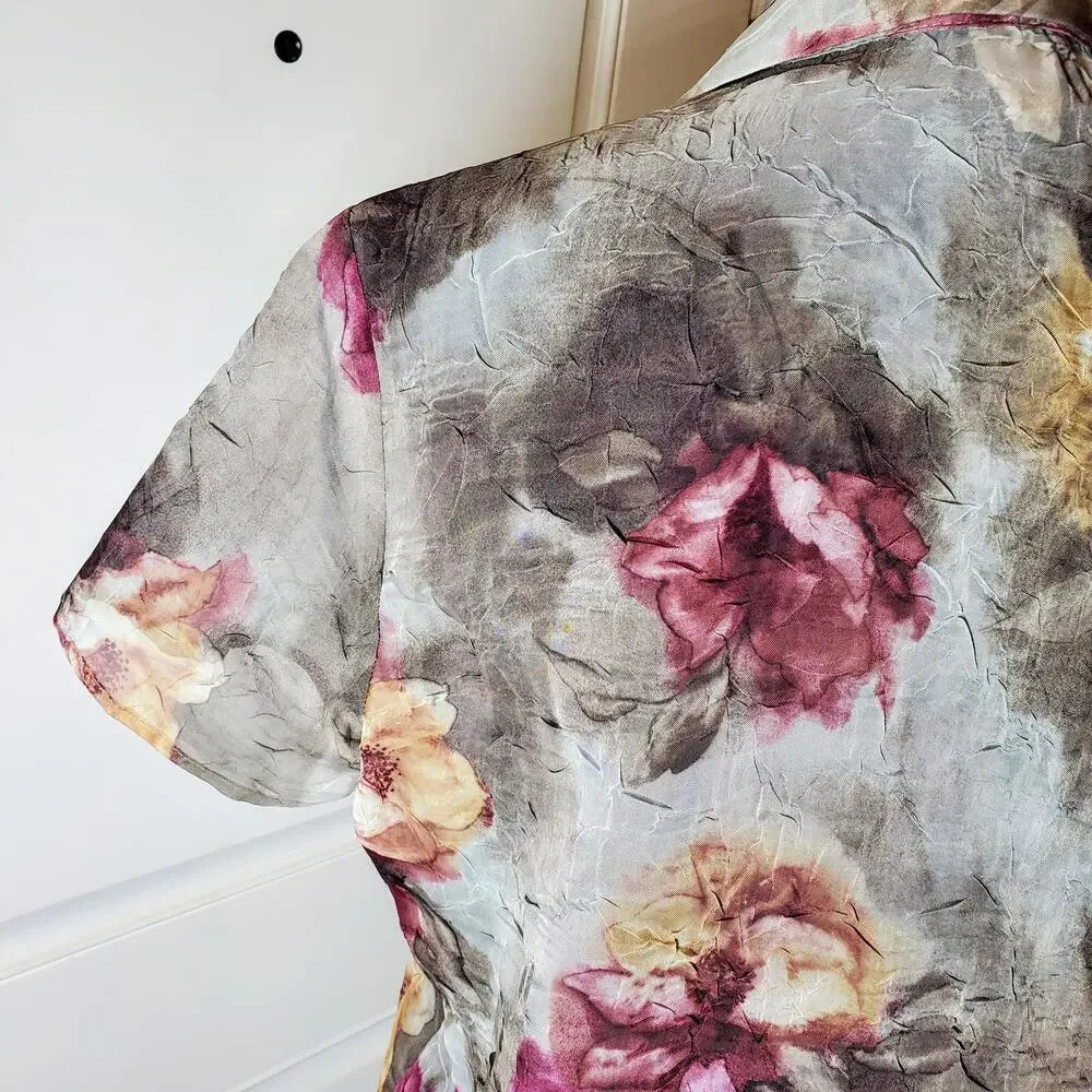 67 Karol Place Vintage Floral Sheer Short Sleeve Button Down Blouse Size Medium - Picture 12 of 12